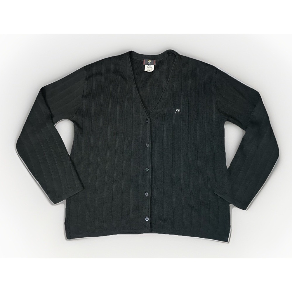VTG RARE McDonalds M By Crest XL Black Work Cardigan Logo Buttons Sweater